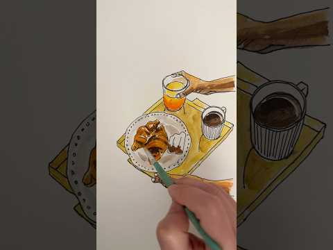 20-minute painting🥐☕️ #shortsvideo #painting #croissant #parisianlifestyle