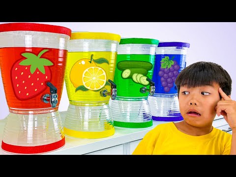 Wendy and Eric Make Colorful Fruits Water Drinks