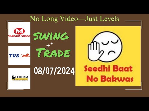 Swing trade for 8th July 2024 | #muthootfinance #tvsmotor #shriramfinance #swingtradestock