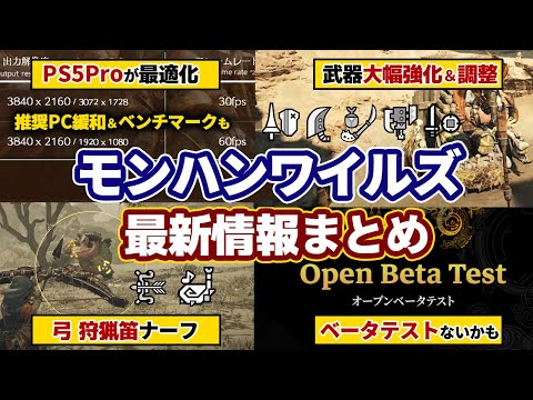 モンハンワイルズ最新情報！フレームレート＆画質向上、武器調整（強化＆ナーフ）PC推奨スペック緩和、PS5Proエンハンス最適化、ベンチマーク、第2回ベータテスト予定まとめ【モンスターハンターワイルズ】