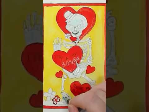 Retro style Valentine's card, "Feel it in my bones ". #watercolorpainting  #valentine2024 #shorts