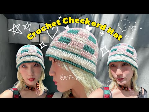 【かぎ針編み】案外複雑じゃないんだよ😆！/Crochet Checkerd Hat 🍑🥝🏁