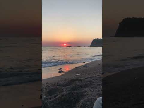 Beautiful sunset view at Buljarica beach in Montenegro filled with relaxing sounds of the sea.