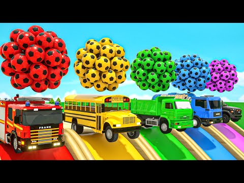 5 Giant Cars Cartoon School Bus, Fire Truck, Kamaz, Water Truck Paint Cars Nursery Rhymes Kids Songs