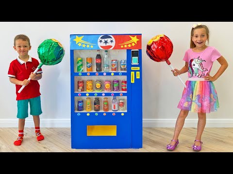 Sofia Plays with Giant Vending Machine Soda Dispenser! Kids toy story