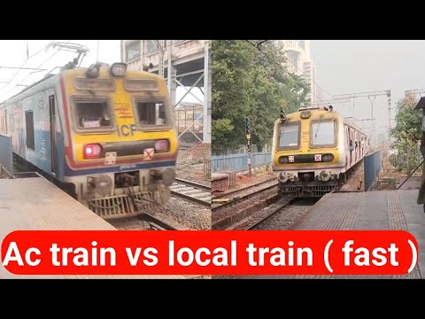 the fast ac local train vs fast local train Mumbai video live in railway station | train ki video