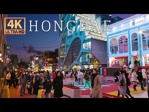 HONGDAE Night Walk in Holiday, Apple Store, Seoul Travel Walker.