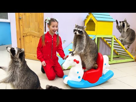 Sofia pretends to be a Nanny for pets on the children's playground