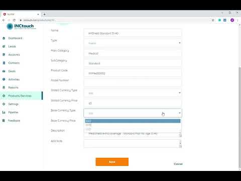 Inctouch CRM Edit a Product