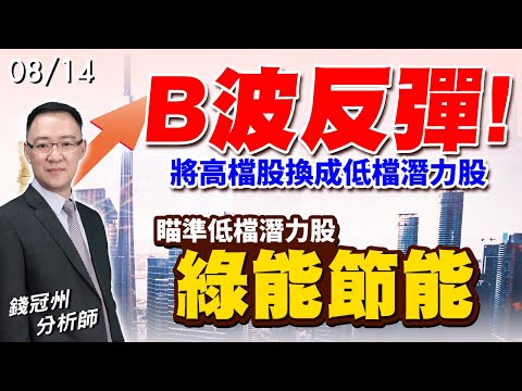 2024/08/14  B波反彈!將高檔股換成低檔潛力股，瞄準低檔潛力股-綠能節能  錢冠州分析師