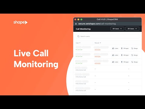 Call Monitoring Heads Up Display in Shape Software