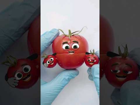 Tomato C-Section - TWINS MIRACLE BIRTH😱❤️ #foodsurgery #fruitsurgery #amnioticsac #vaiana