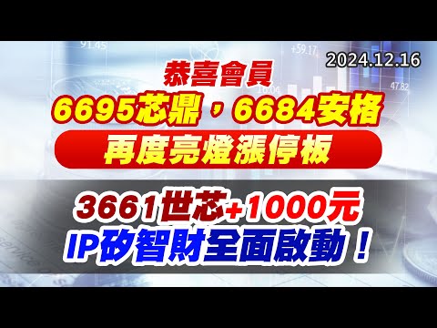 20241216《股市最錢線》#高閔漳 “恭喜會員6695芯鼎，6684安格再度亮燈漲停板””3661世芯+1000元，IP矽智財全面啟動！！”