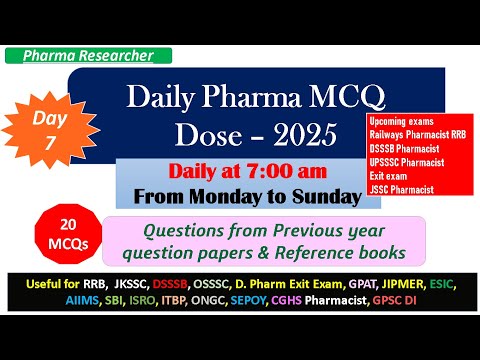 Day 7 Daily Pharma MCQ Dose Series 2025 II 20 MCQs II #pharmacist #druginspector #gpatexam