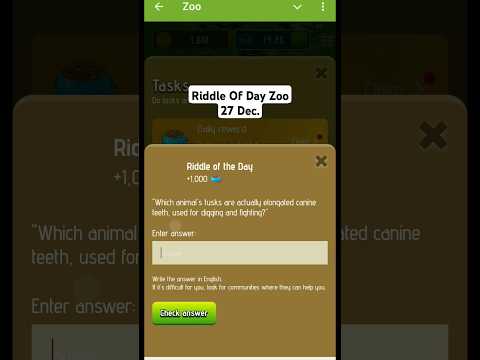 Riddle Of the day 27 Dec. Zoo,Zoo Airdrop Riddle Code, Today Riddle Of Day zoo,zoo Code