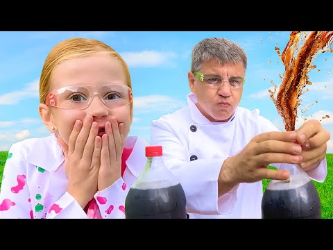 Nastya and her best teacher perform bubble experiments in school