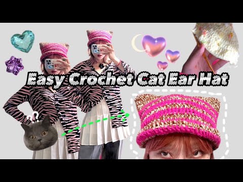 【かぎ針編み】真夏以外対応！！ Very Easy Cat Beanie🐈//簡単に出来ちゃうチュートリアル📖🪄 (初心者の方必見🫰🏿)