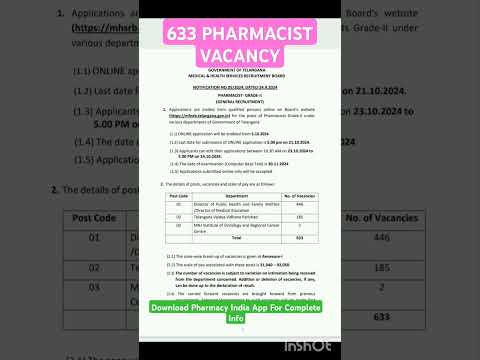 633 🆕 Pharmacist Vacancy | Apply Now #rrbpharmacist #pharmacy #pharmacology