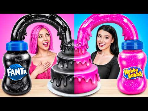 Pink vs Black Food Challenge! Cooking Hacks in One Color by YUMMY JELLY