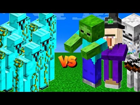 10x DIAMOND GOLEMS vs 500x ZUMBI / SKELETON / WITCH  - EPIC MINECRAFT BATTLE