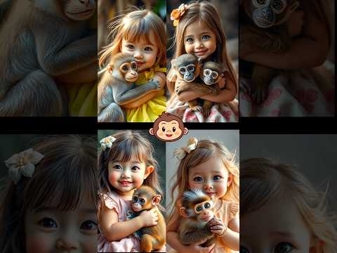 🐒Cute little girl with baby monkey สาวน้อยน่ารักกับลูกลิงแสนซน #cutebaby,#เด็กน่ารัก,#cuteanimals,