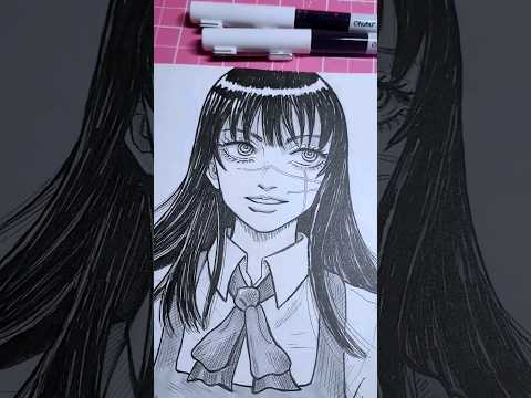 Inktober anime fanart drawing process | Asa Mitaka (Yoru) #animeart #chainsawman #art #shorts