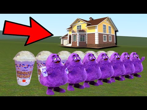 GRIMACE SHAKE VS HOUSES!🟣- Garry's mod Sandbox