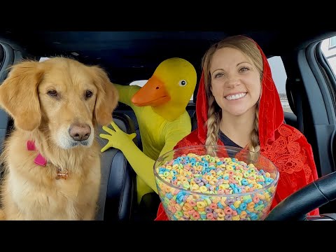 Rubber Ducky Surprises Little Red Riding Hood & Puppy with Car Ride Chase!