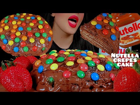 🍫ASMR NUTELLA CHOCOLATE CREPES CAKE  with 🍓 M&M MUKBANG🥞👅먹방 초콜릿 |eatingsounds😋 |Notalking 🐾