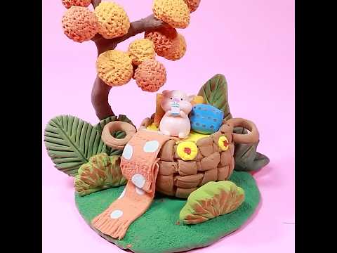 Clay Diorama : Piggy in a Basket | Whimsical Air-Dry Clay Creation | Fun DIY Project #claycraft