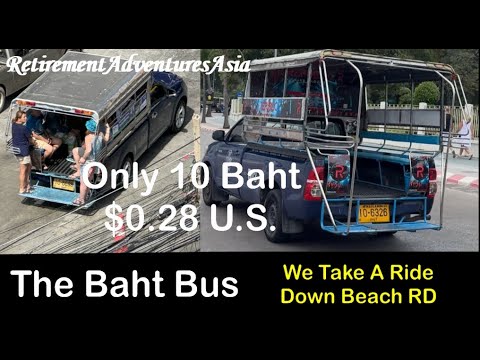 Baht Bus, Pattaya Thailand A Ride Down Beach RD (4K)