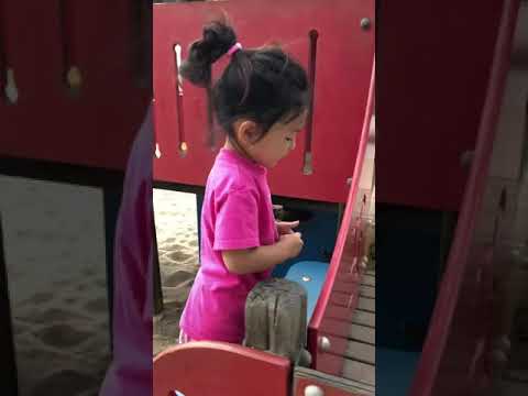 3歳娘が公園でヒヨコのおもちゃと遊ぶと。