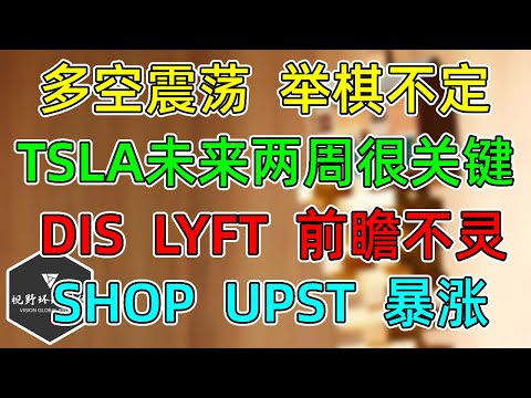 美股 多空震荡，摇摆不定！TSLA未来两周极限很关键！DIS、LYFT 前瞻不灵！SHOP、UPST过关！