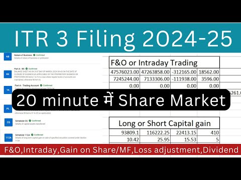 ITR 3 filing online 2024 25 for F&O and Intraday profit/loss,Capital gain/loss on Share/Mutual Fund