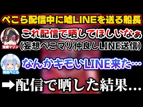 ぺこらの配信中に捏造された妄想ぺこマリLINEを送信するマリン船長【ホロライブ切り抜き/宝鐘マリン/兎田ぺこら】