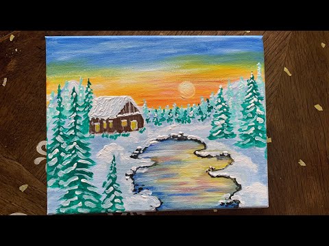 Winter Early Morning Sunrise Acrylic Painting on Canvas / Paint with me! (#23)