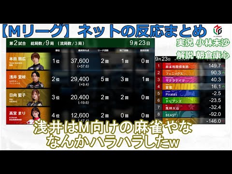 【Mリーグ】2024/09/23 ネット上のみんなの反応まとめ 麻雀 感想