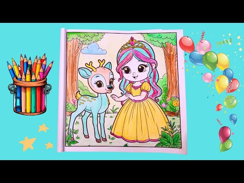 Fun & Relax Coloring | Coloring Tutorial For Kids | Princess & Deer Coloring Page  #coloringforkids