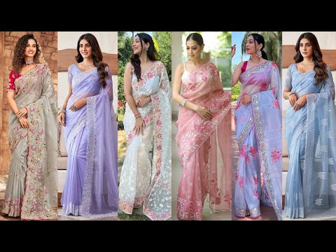 Latest Organza Saree Designs//Stylish Organza Sarees for Women//Party Wear Organza Sarees Collection