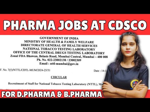 Pharma Jobs at CDSCO || Recruitment of Staff for National Tobacco Testing Laboratory NTTL & TATA