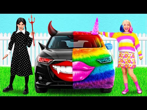 Rainbow Car vs Black Car Challenge | Prank Wars by PaRaRa Challenge