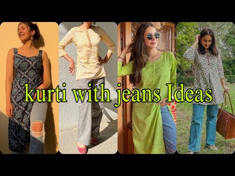 Kurti with jeans Styling Ideas #pants_with_kurti #kurti_styling_ideas #stylishdresses