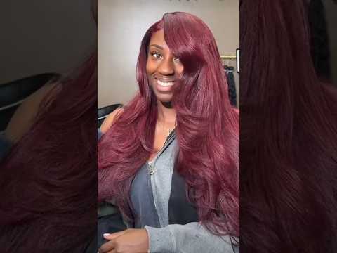 RED FRONTAL WIG INSTALL| CUT LAYERS  W/ CURLS 😍#shorts #wigs  #viral #fyp #beauty #hair #shortvideo