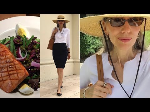 Vlog: White Shirt, Black Skirt, Wide Brim Hat; Lunch Nordstrom/Classic Fashion Elegant Style Over 50