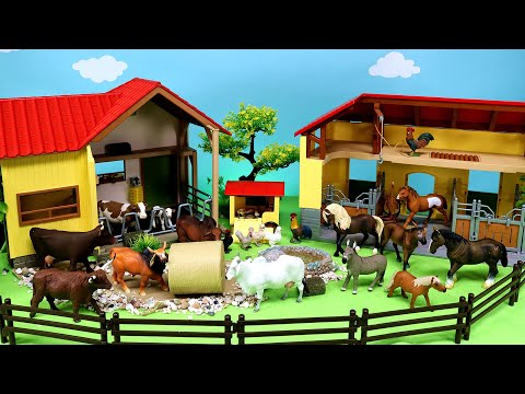 Cow Barn and Horse Stable - Farmyard Animal Figurines Horses Cows