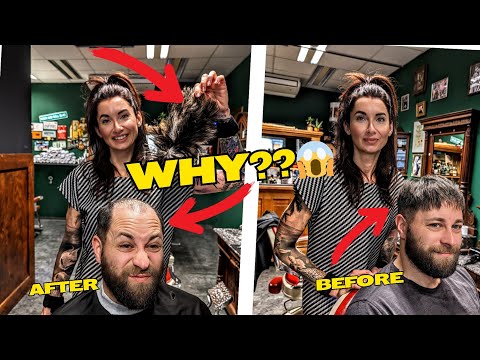 Sarah shaves his head bald and the customer receives a soothing head massage 🇦🇹 [ASMR]