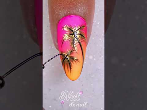 Golden Palm Trees 🌴 Summer Nail Art Tutorial #shortsyoutube #summer #nailart #beach