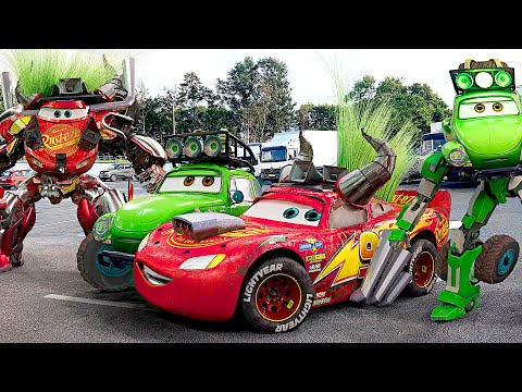 Lightning McQueen TRANSFORMERS in Real Life on Road cars PIXAR drift