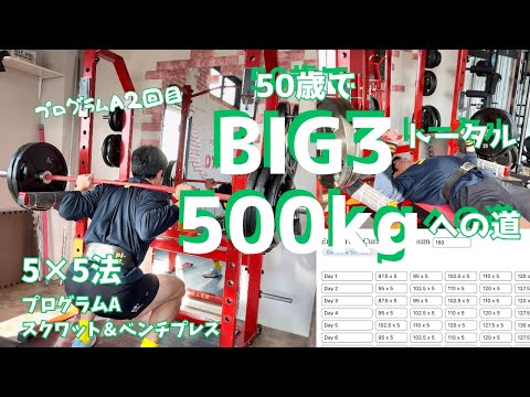 50歳でスクワットとベンチプレスを同じ日にする日がくるなんて。　5x5セット法　プログラムA（スクワット・ベンチプレス）　～50歳でBIG3トータル500㎏への道～