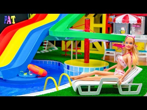 DIY Miniature Swimming Pool ~ Water Park, WATER SLIDE for barbie dolls